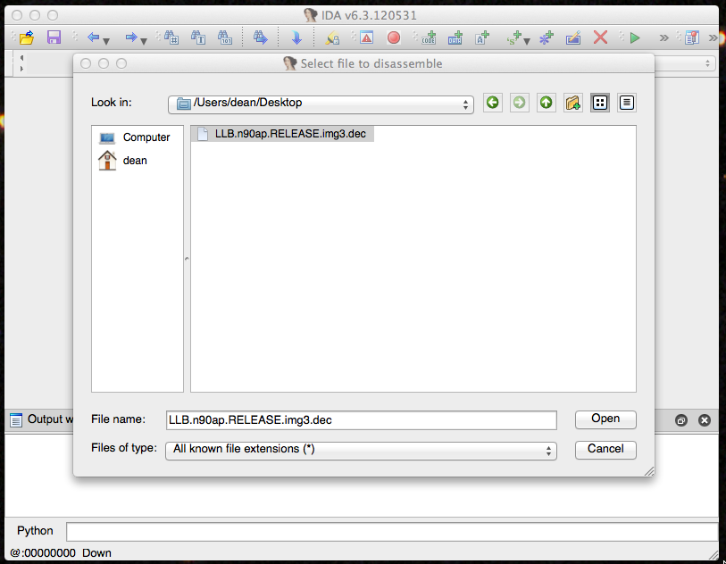 IDA open file dialog