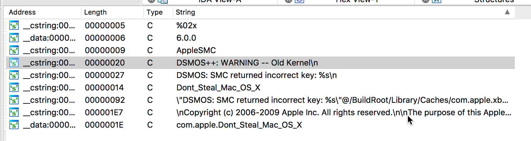 Strings in DSMOS kernel module